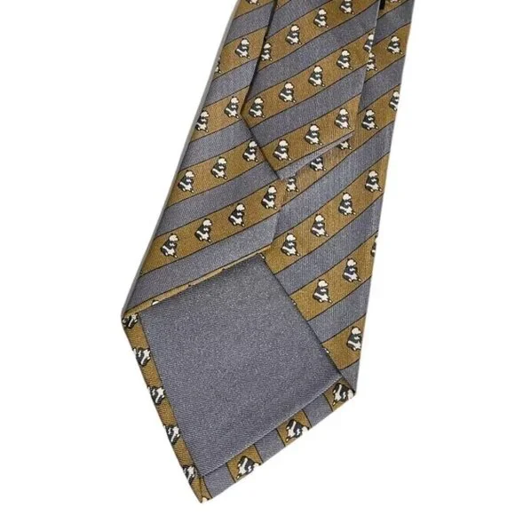 HERMÈS Men's 100% Silk Necktie LUXURY Tie 7107 OA Gray Striped Panda W:3.4" EUC